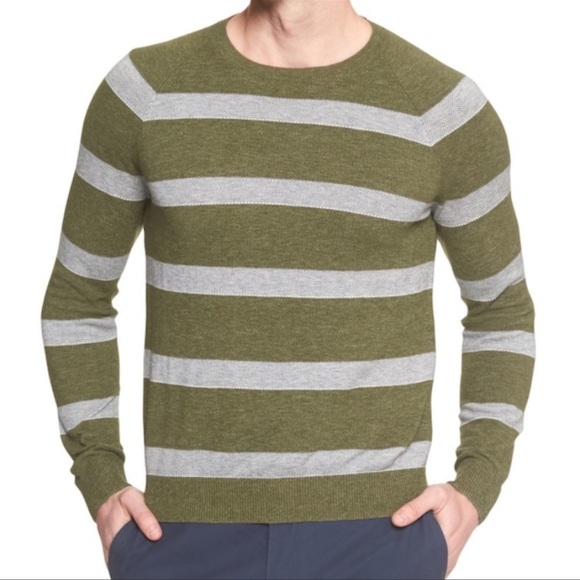 Banana Republic Other - Banana Republic Lightweight Cotton Green & Gray Striped Sweater Size Medium